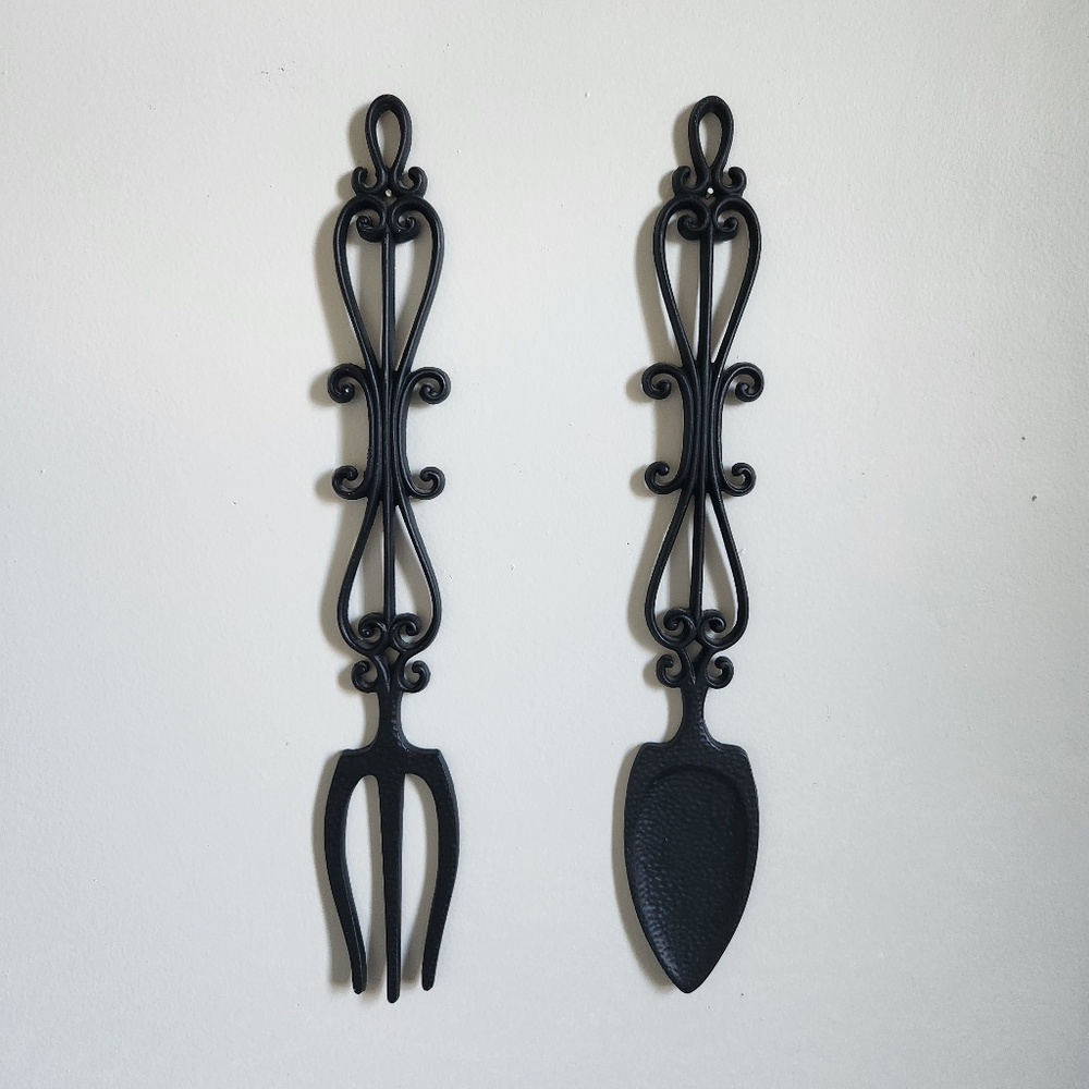 Vintage Sexton Cast Metal Large Fork & Spoon Retro Wall Art Black